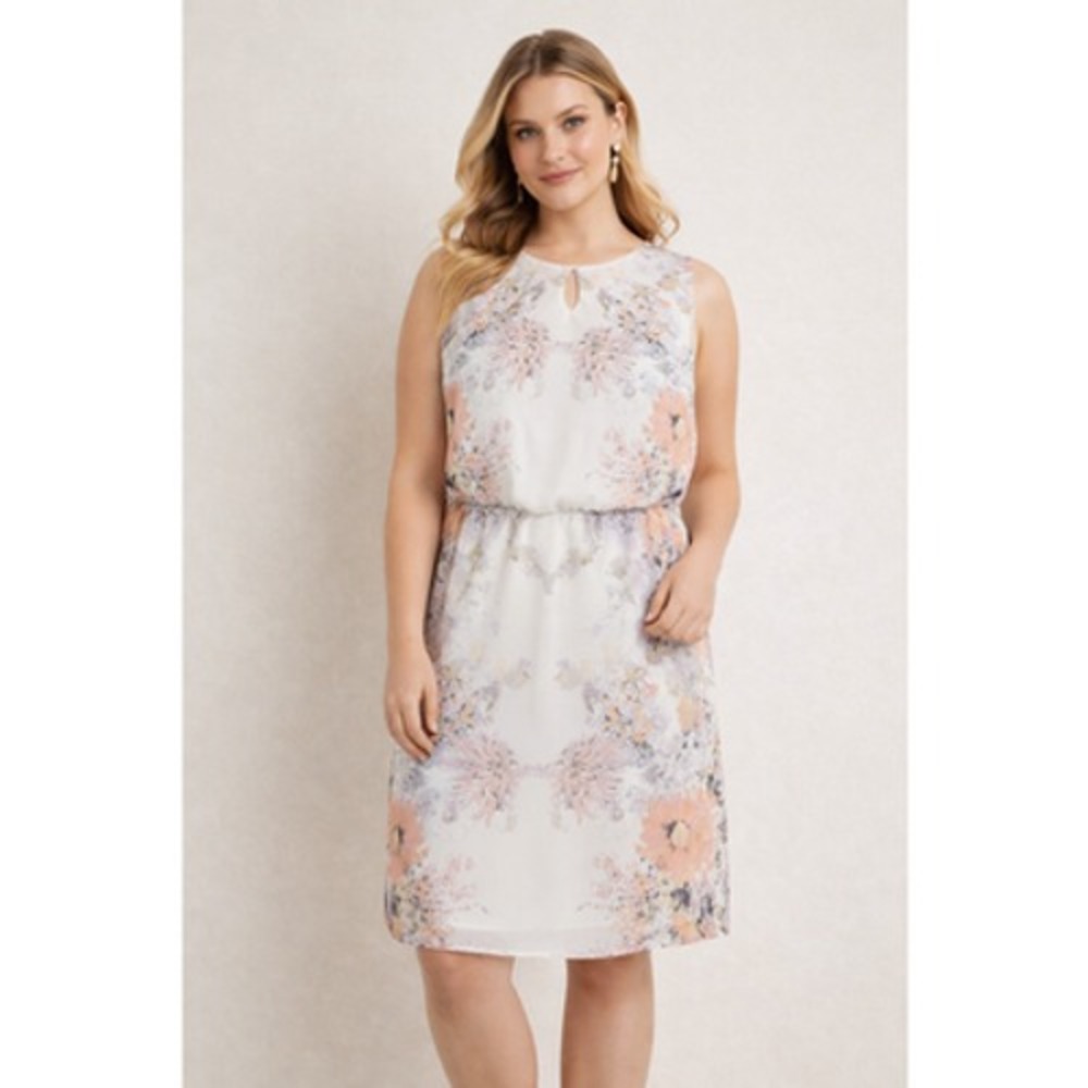 Ethereal Floral Chiffon Shift Dress XL Sleeveless Ruched Soft Boho Cottagecore